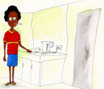 Illustration of a young man taking his temperature.