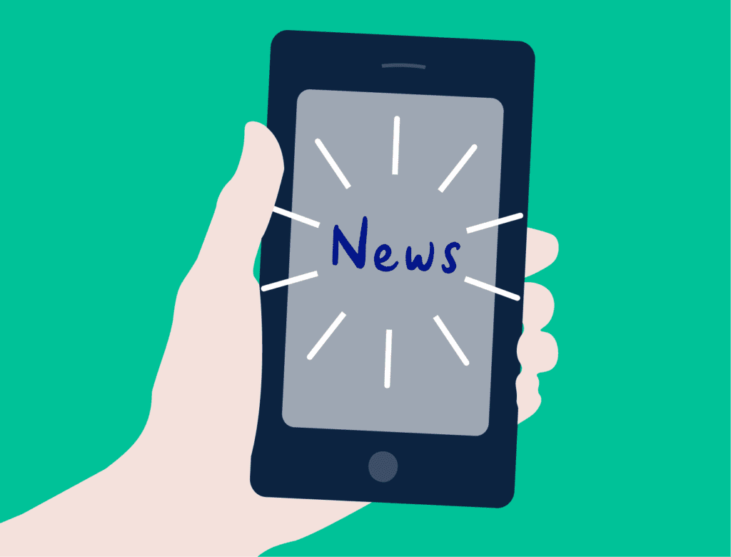 Illustration of a mobile phone flashing 'News' on the screen