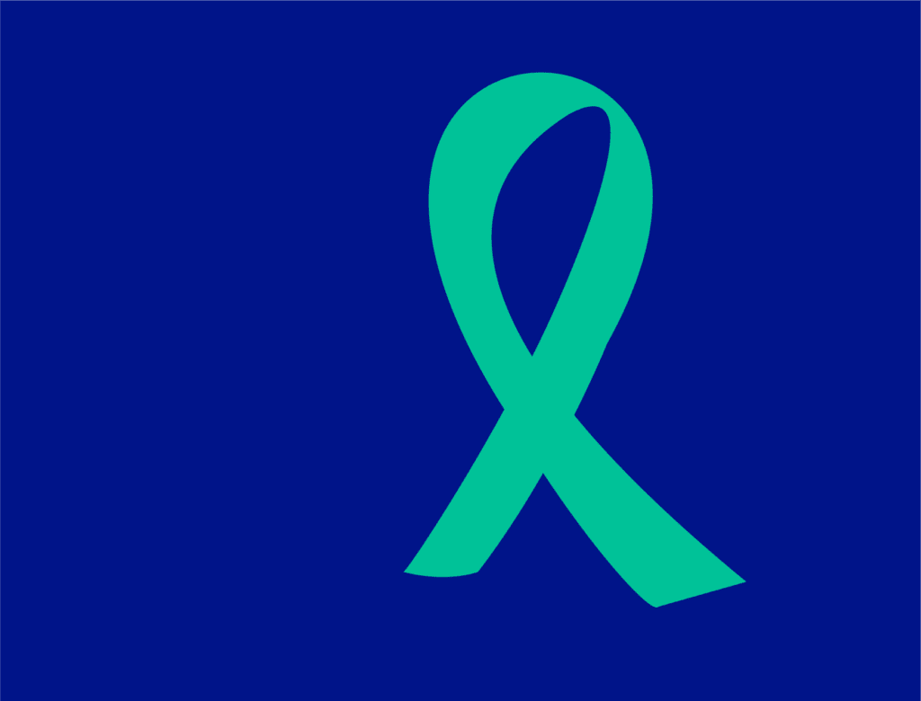 Illustration of a green cancer awareness ribbon