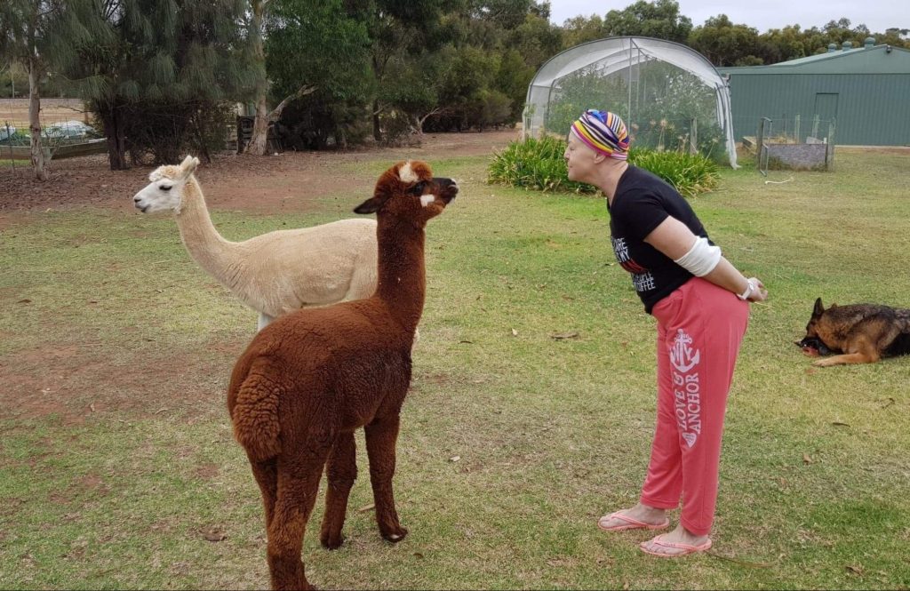 Tereena with alpacas