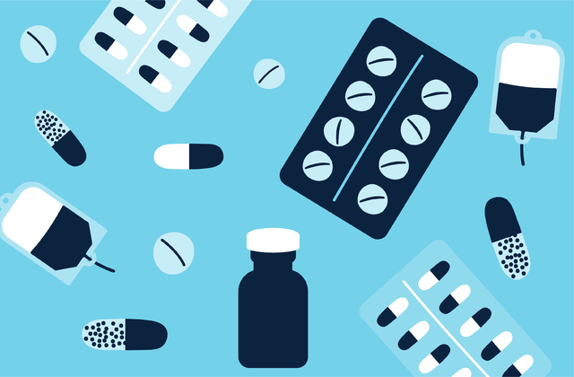Illustration of various treatments, pills, medicines