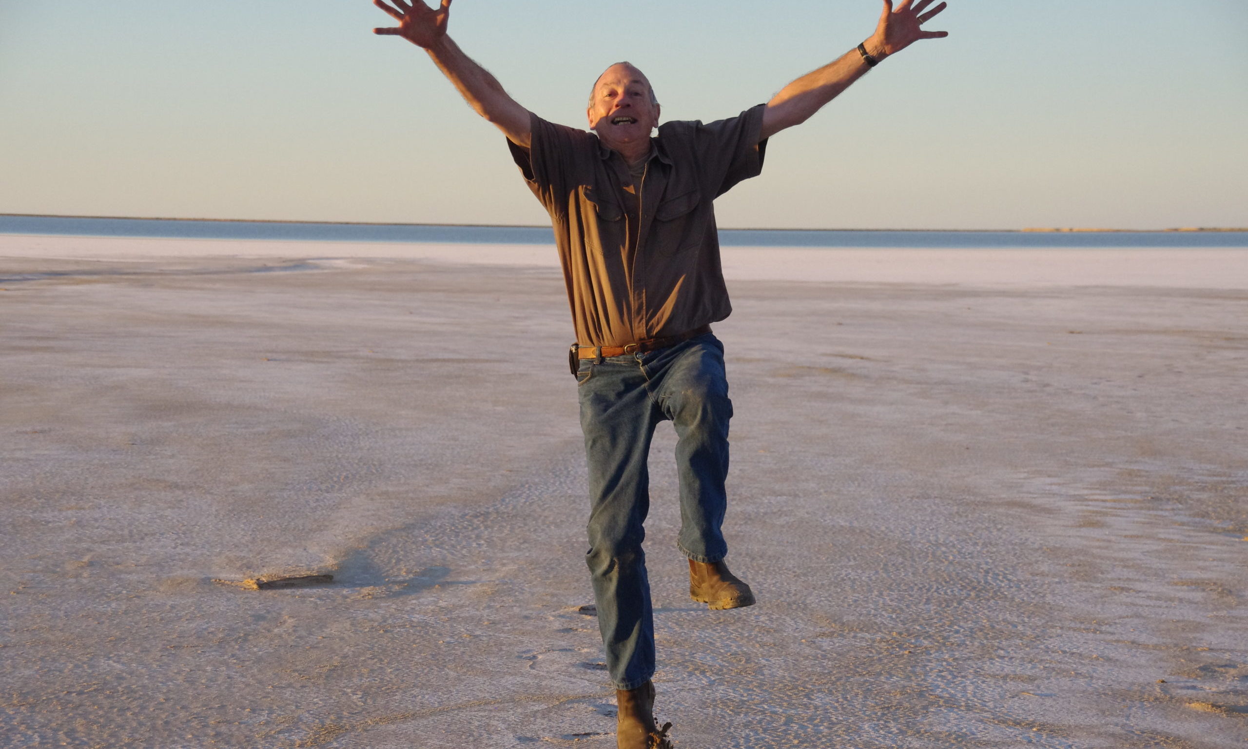 Les Sprague at Lake Eyre after finishing his blood cancer treatment
