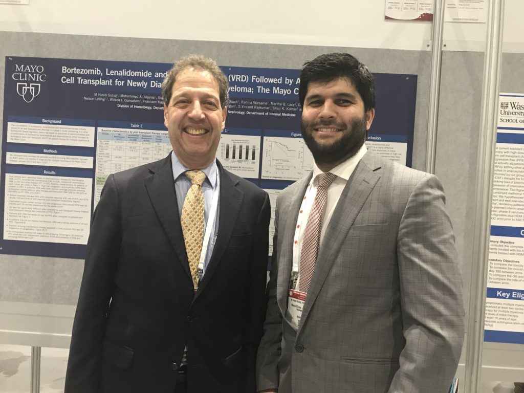 Dr Hasib Sidiqi, right, with one of his “Mayo mentors” and amyloidosis specialist, Dr Morie Gertz, at the American Society of Hematology 2018 annual meeting.