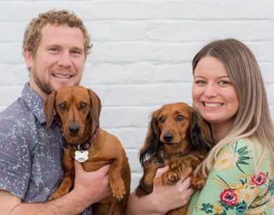Dan, his fiance Nat and their dogs Murphy and Millie