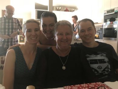 Cath with her three children, from left, Rebecca, Belinda and Matthew in December 2018 when Cath was being treated with prednisone.