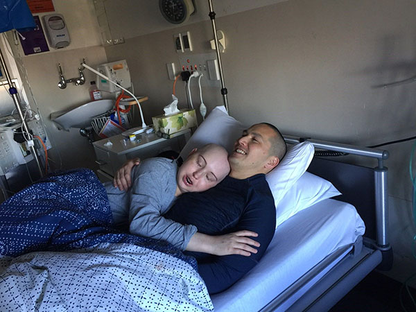 Brett and Ken together in hospital during her treatment, 2018. 