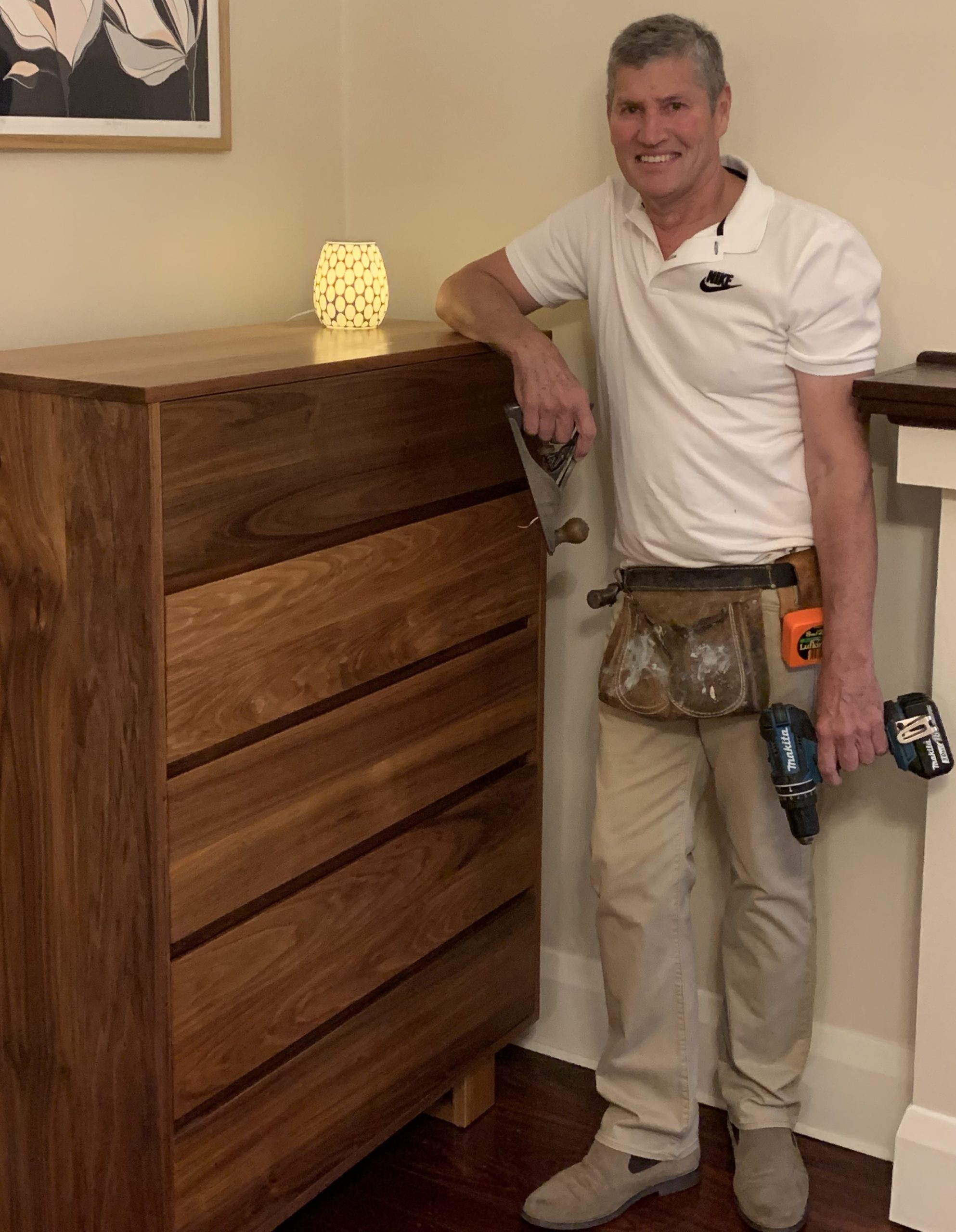 Bruce Wood with furniture he made