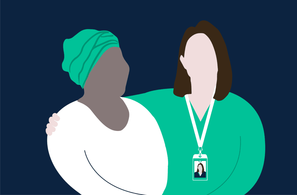 Illustration of two people showing supporting