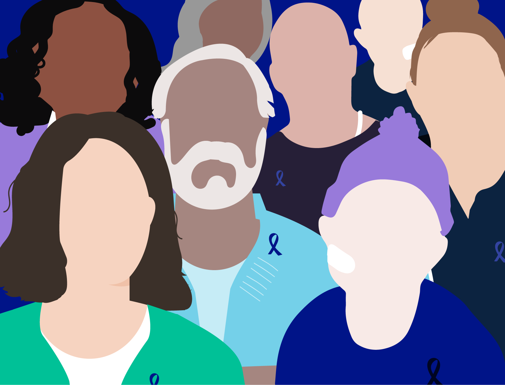 Illustration of various people standing in a crowd