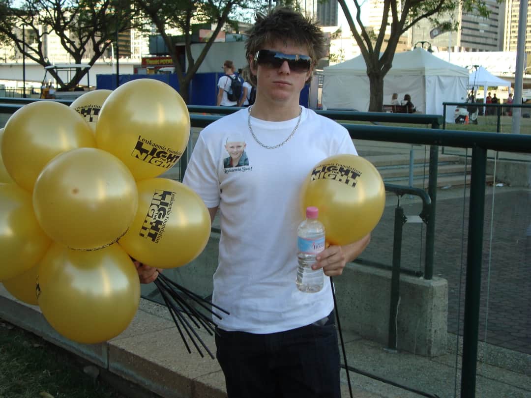 Jacob’s brother, Ryan, in his ‘Leukaemia Sux’ shirt at the inaugural Light the Night in 2008