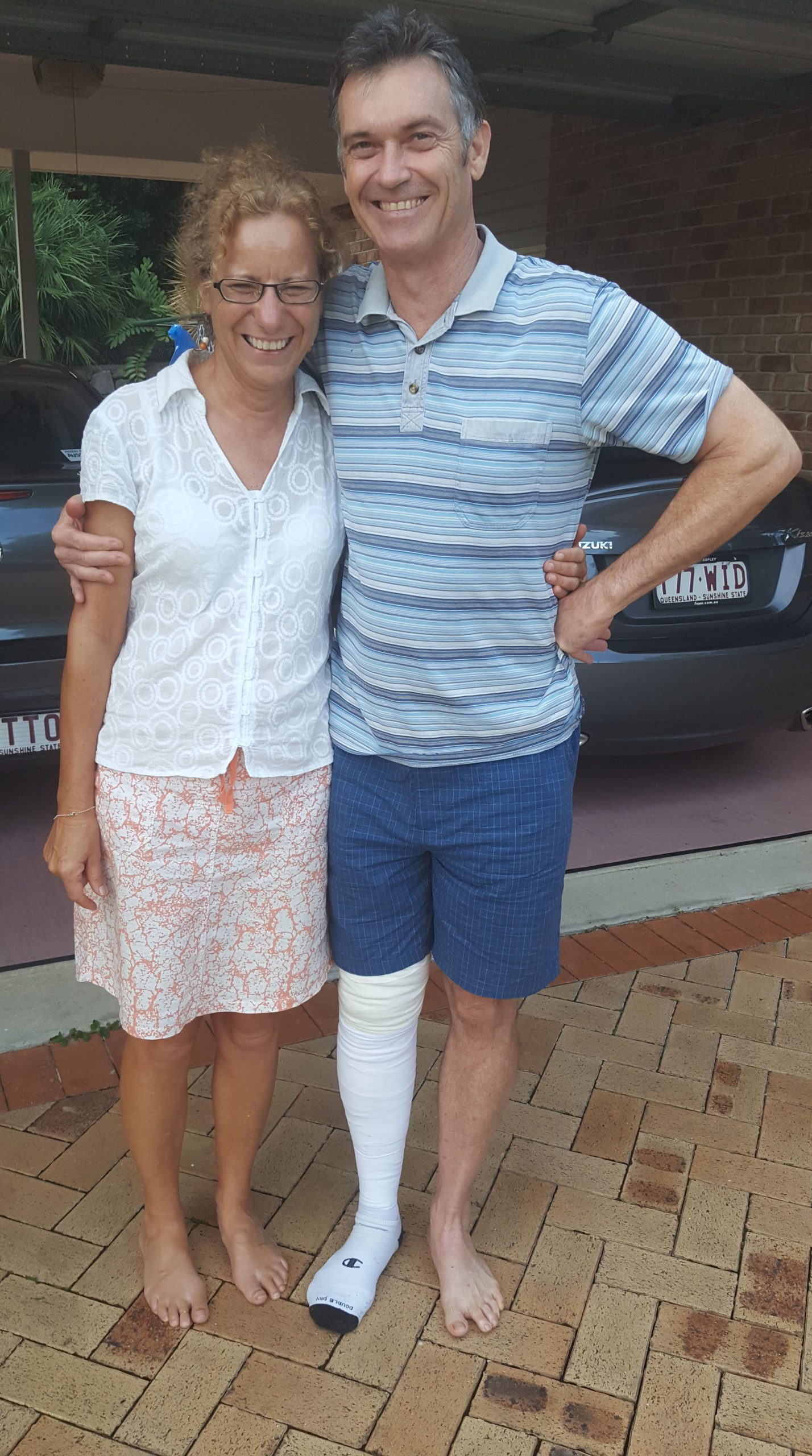 Pauline and Trevor after Trevs knee surgery