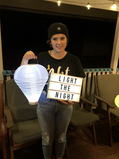 Megan taking part in the Light the Night virtual ceremony in 2020