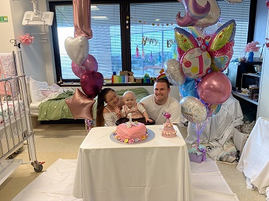 Elowen celebrated her first birthday in hospital.
