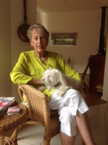 Jan Watt at home with her dog Bella