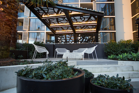 Rooftop seating area at the Building of Hope