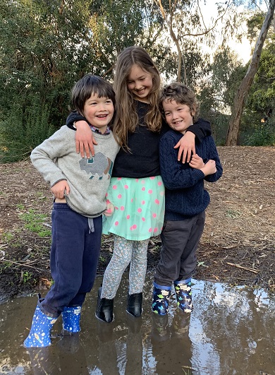 All three kids together again one year after Larry's transplant in August 2020.