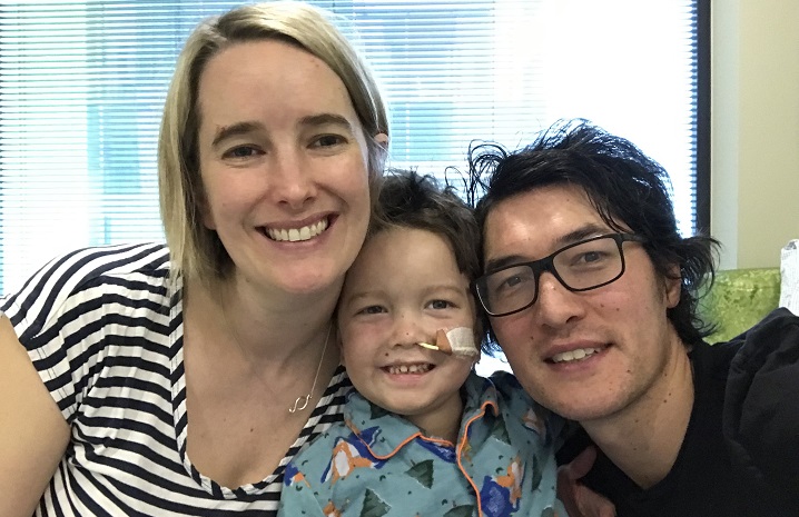 Larry Tan with mum, Jessica and dad, Lachlan during his transplant in August 2019