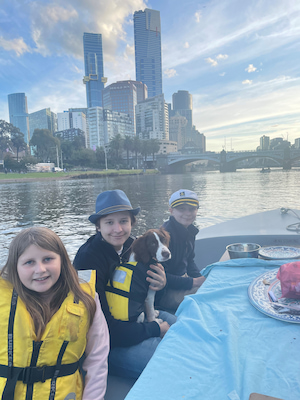 Deborah Sims with her kids and dog