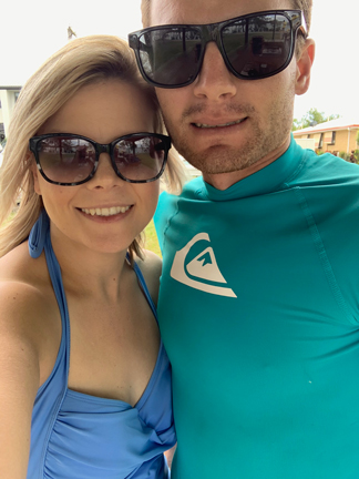 Bridget and Mitchell on a beach holiday in December 2019