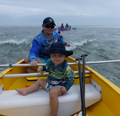 Benji adventuring with dad, Steve in the Cocos Islands.