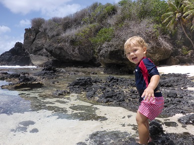 Benji playing on Dolly Beach, Christmas Island just a month before his diagnosis.