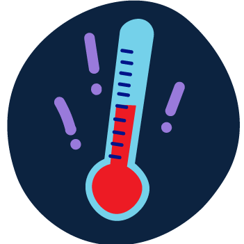 Illustration of a thermometer with three exclamation points around it