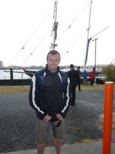 Edward arriving into Brisbane after sailing from Newcastle as a Youth Crew Member on The Young Endeavour in 2011.