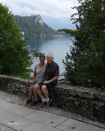 Kathy and David at Lake Bled Island in Slovenia in September 2019