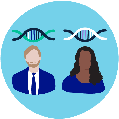 Illustration of people with dna cells above them