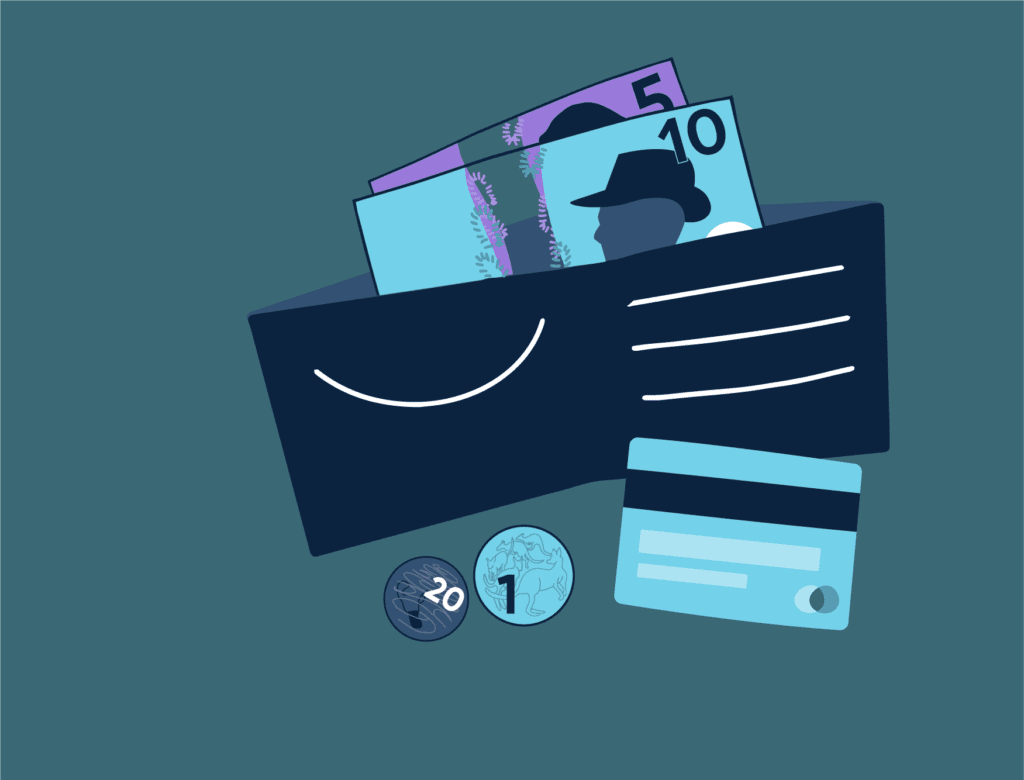 Illustration of a wallet with money and cards