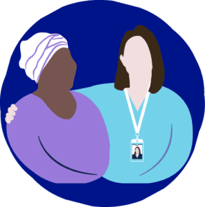 Illustration of a support worker comforting a patient