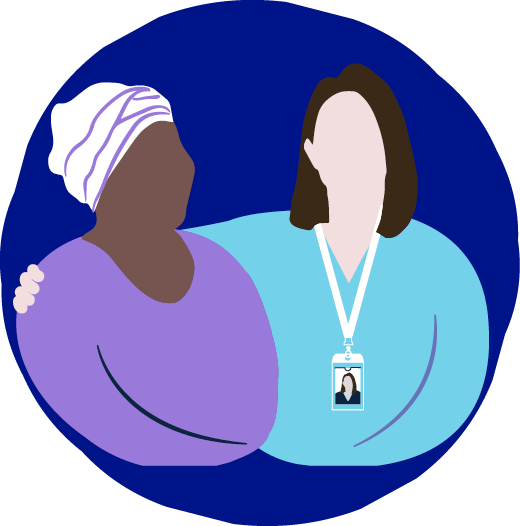 Illustration of a support worker comforting a patient