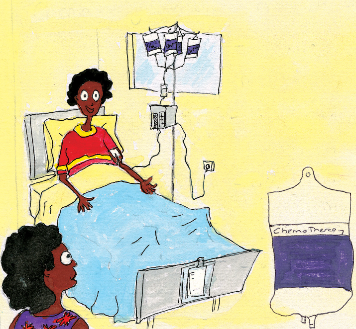 Illustration of a young man in a hospital bed