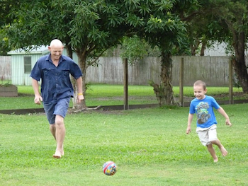 Graeme and Dean playing soccer