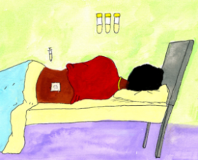 Illustration of a young man asleep in a hospital bed