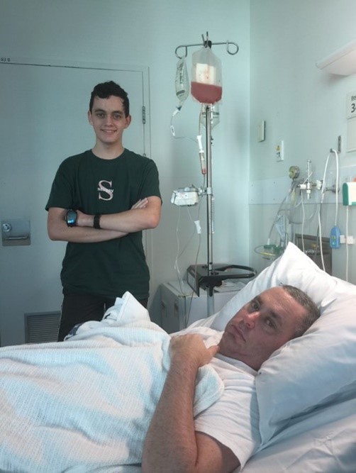Chris and Nathan on the day of Chris's stem cell transplant