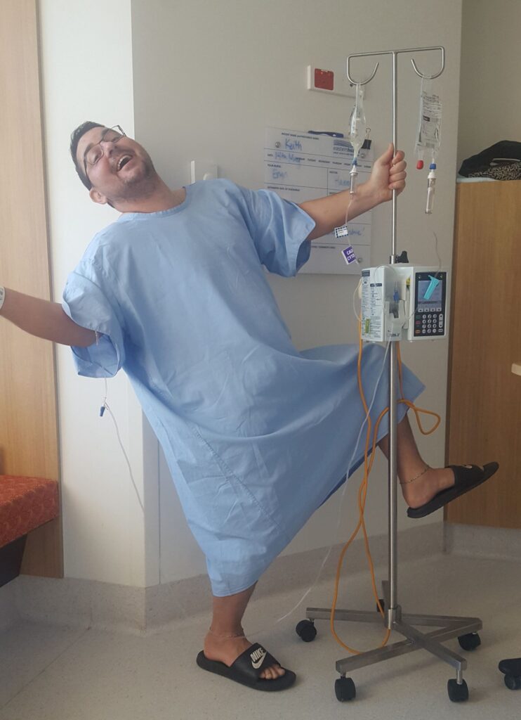 Keith larking about during treatment