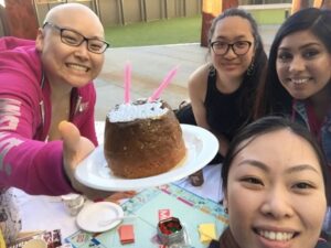 Yani Zhao celebrating with friends.