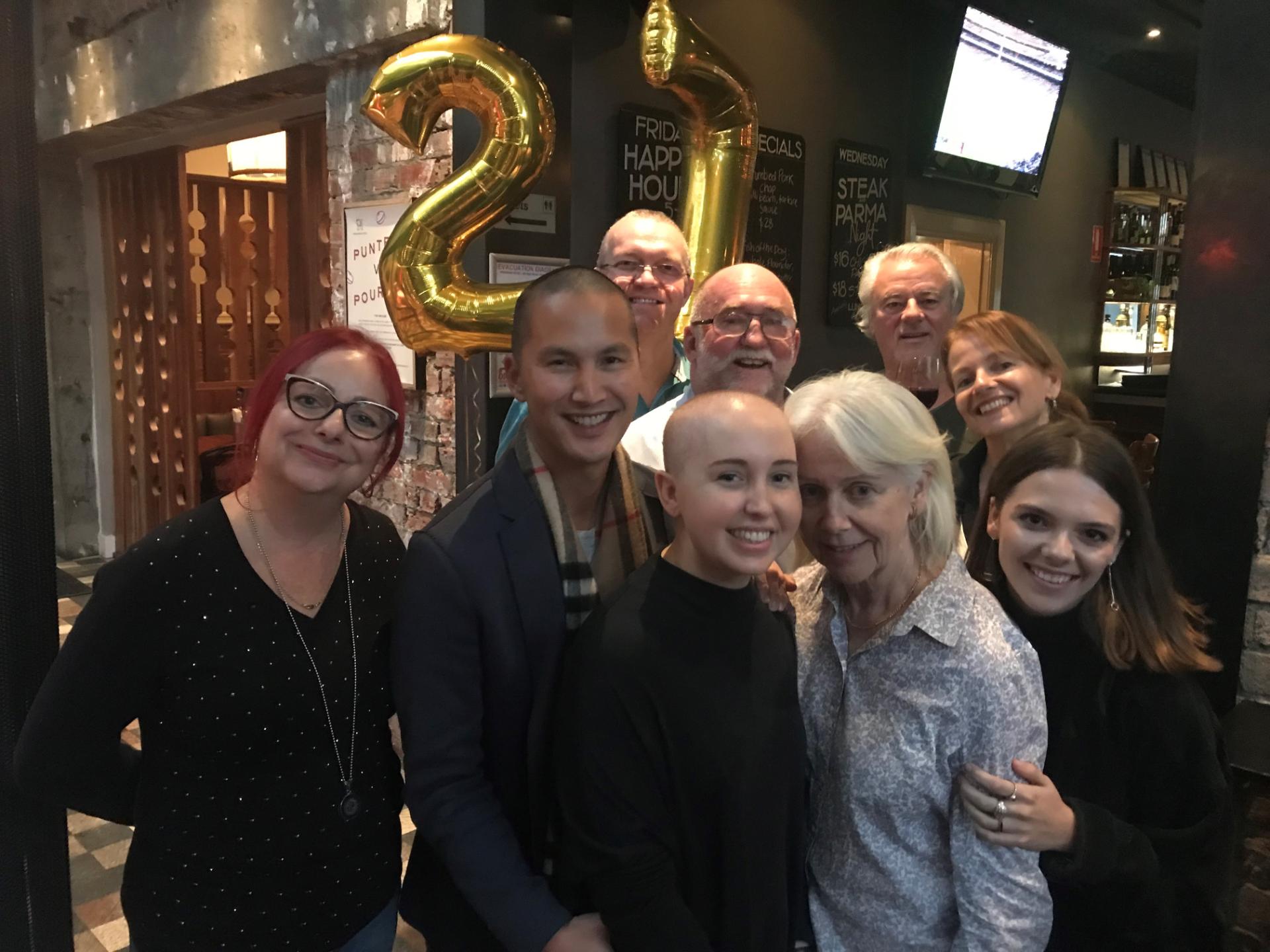 Brett Conley, centre front, with her family on her 27th birthday in 2018.