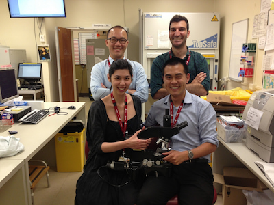 Dr Chun Fong (rear, left) with fellow registrars in 2012, when he was completing his laboratory haematology training
