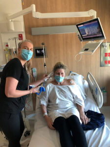 Being closely monitored when Deborah was in hospital after having her CAR T-cell infusion