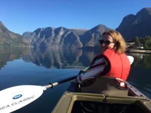 Dr Forsyth encourages her patients to consider a wide range of physical activities. Here she is kayaking in Norway.