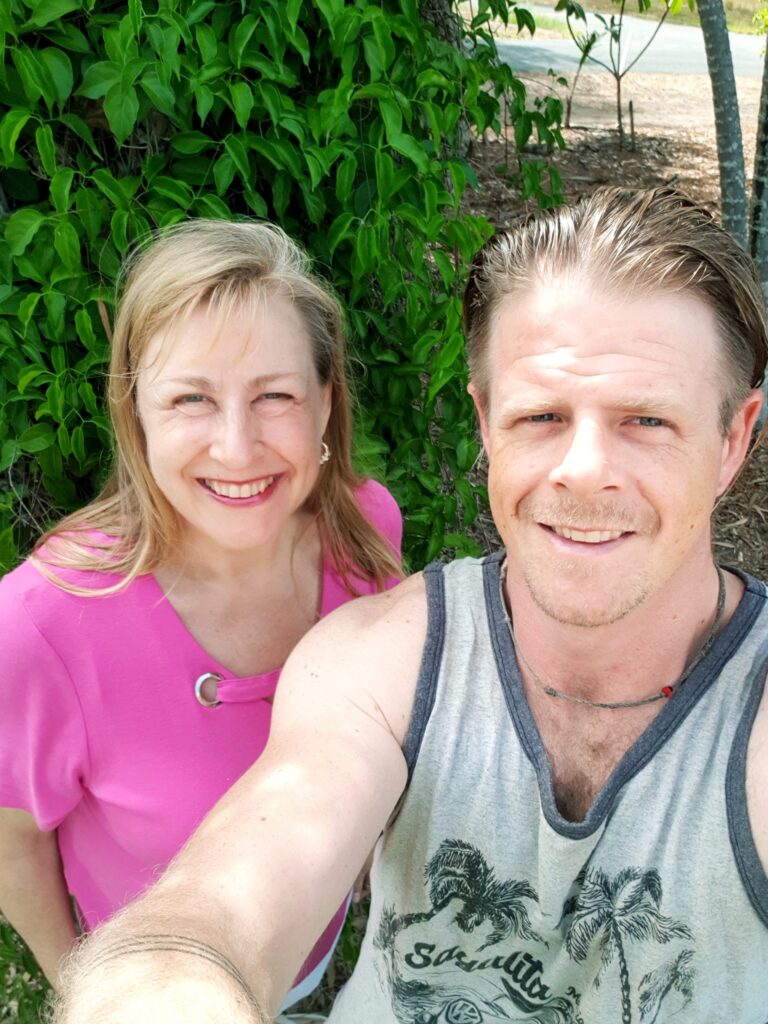 Jenny with her son, Joshua who flew in from Western Australia to Queensland to be one of her carers.