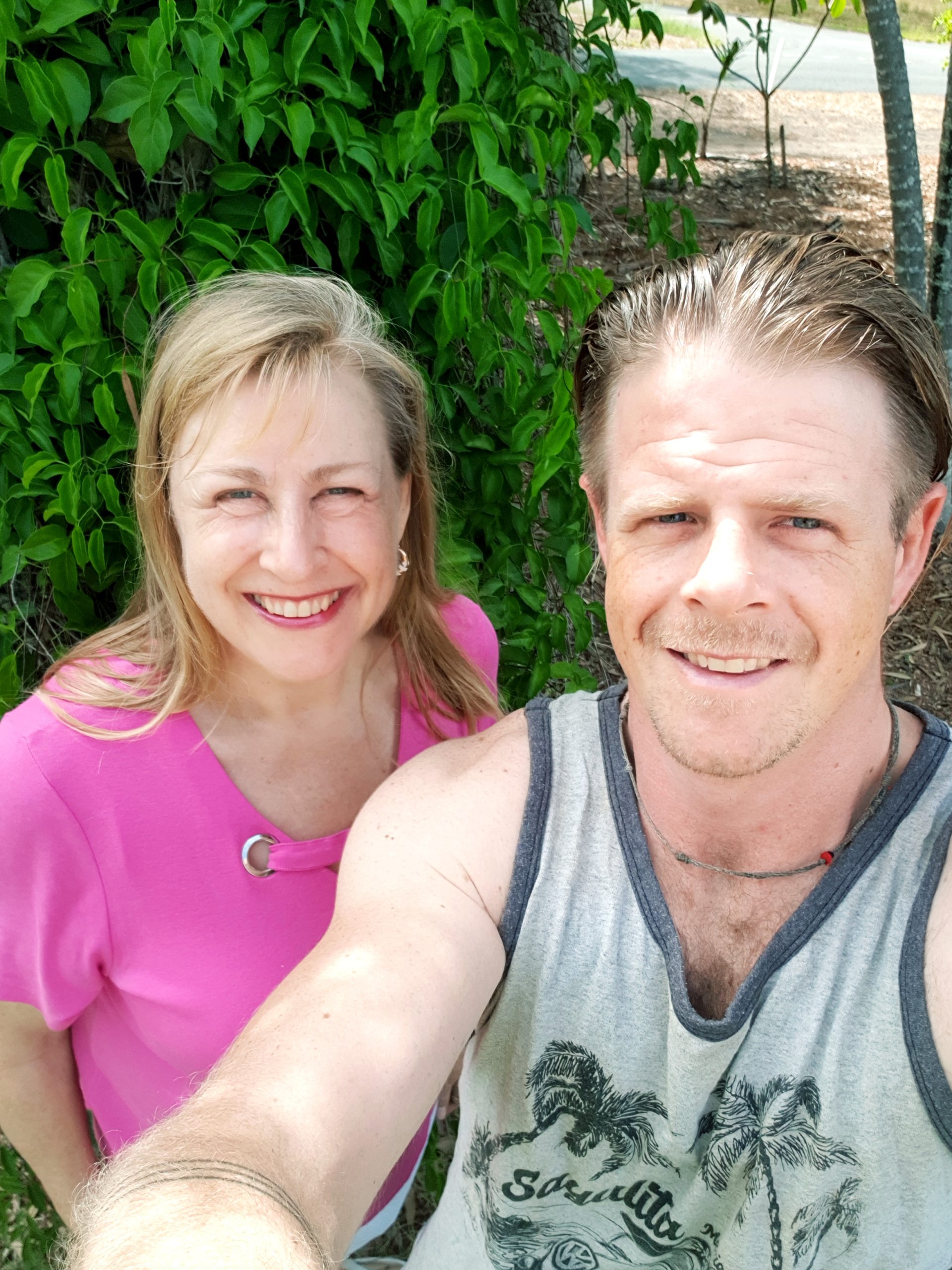 Jenny with her son, Joshua who flew in from Western Australia to Queensland to be one of her carers.