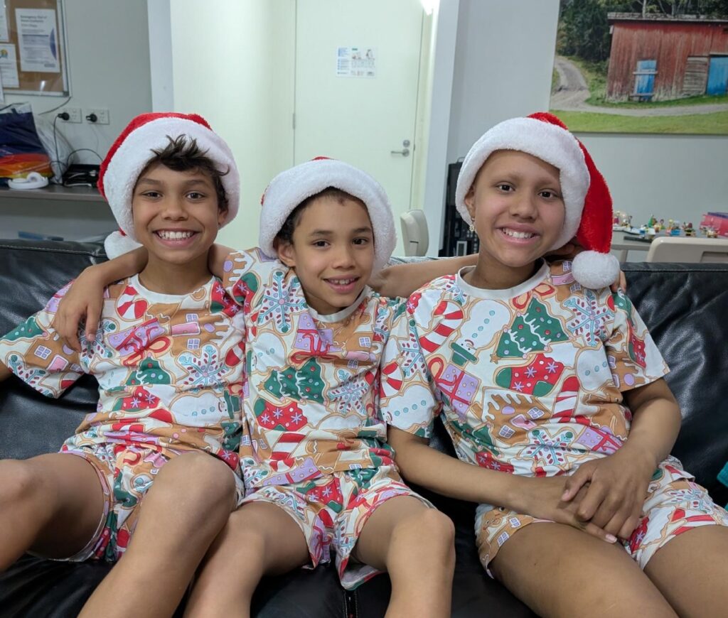 Siah and her brothers celebrated Christmas Day at the Leukaemia Foundation ESA Blood Cancer Centre.